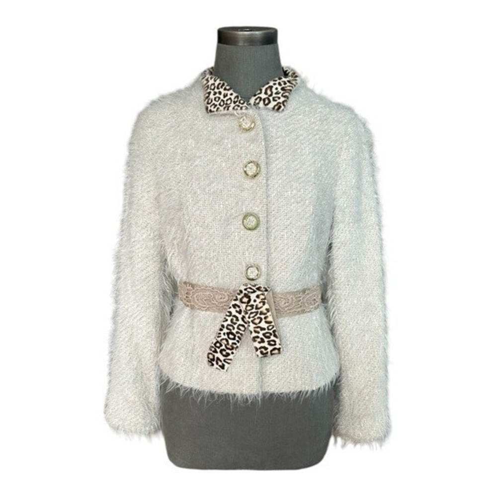 Maria Grazia Severi Wool Blend Blazer Beige Brown Bow Detail Jacket IT 44 US M - Picture 4 of 9